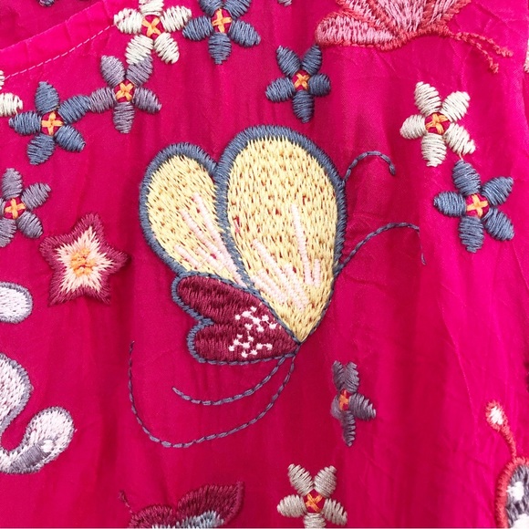 Johnny Was | Butterfly & Floral Embroidered Pink Short Sleeve Bellona Blouse - Picture 4 of 11